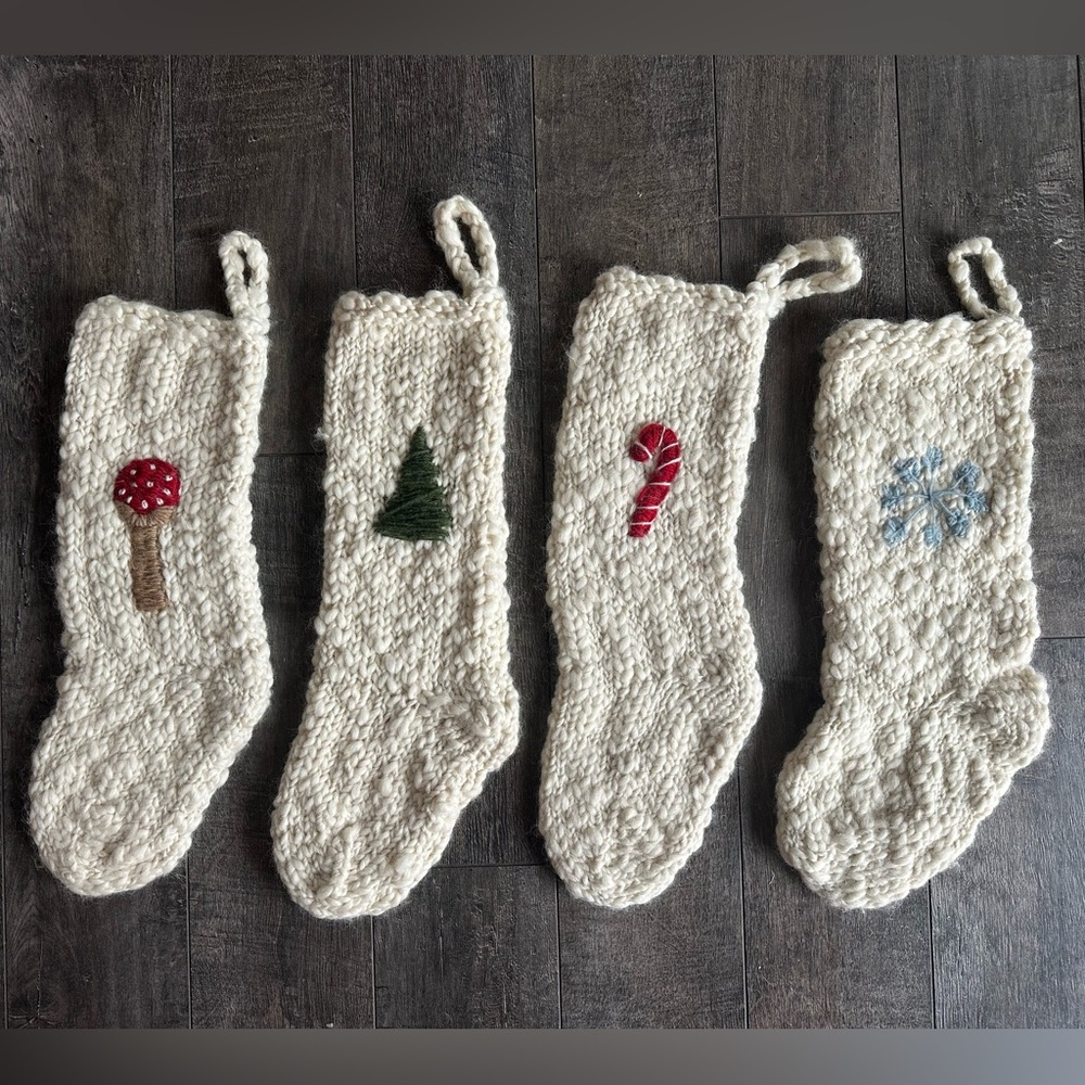 Anthropologie Chunky Knitted Holiday Icon Stockings Set of 4